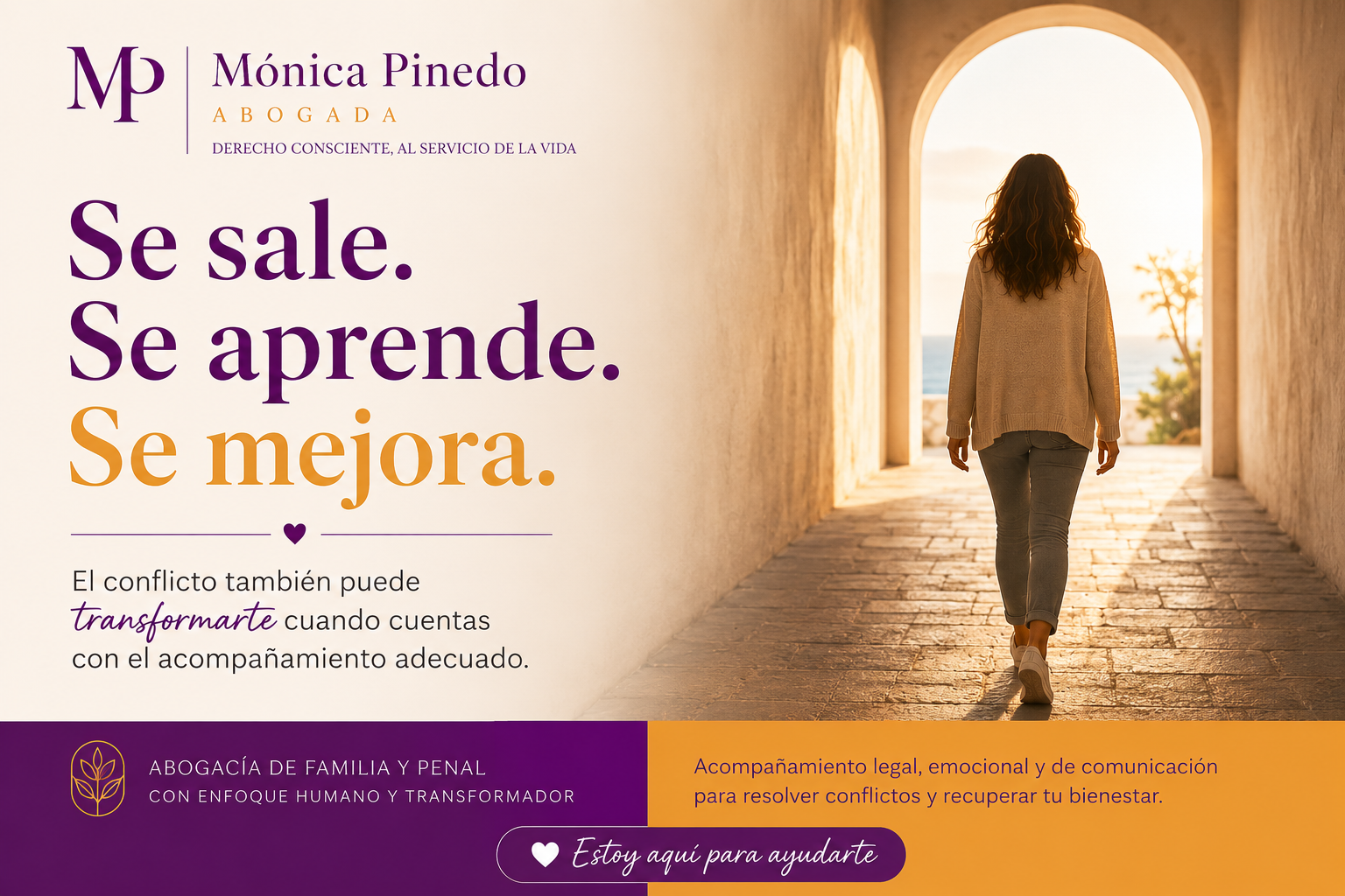 Mujer caminando hacia la luz como símbolo de superación en conflictos familiares, separaciones y procesos penales con acompañamiento legal y humano de Jurismedia.